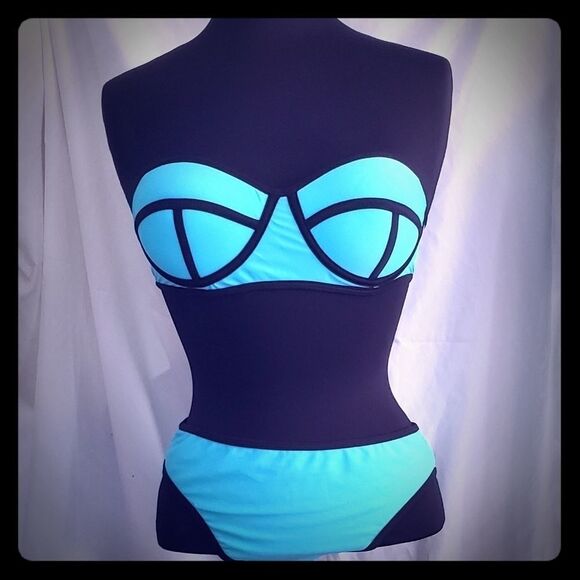 Strapless teal bikini size 34B - Picture 1 of 6
